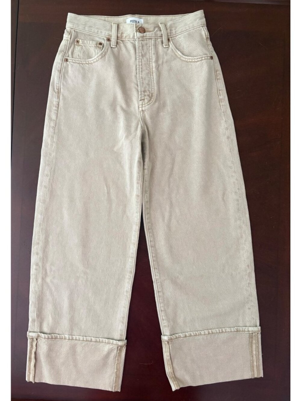 Pistola Ryder High Rise Cuffed Wide Leg Cropped Jeans Oatmeal Tan Beige Size 26 - Picture 3 of 14